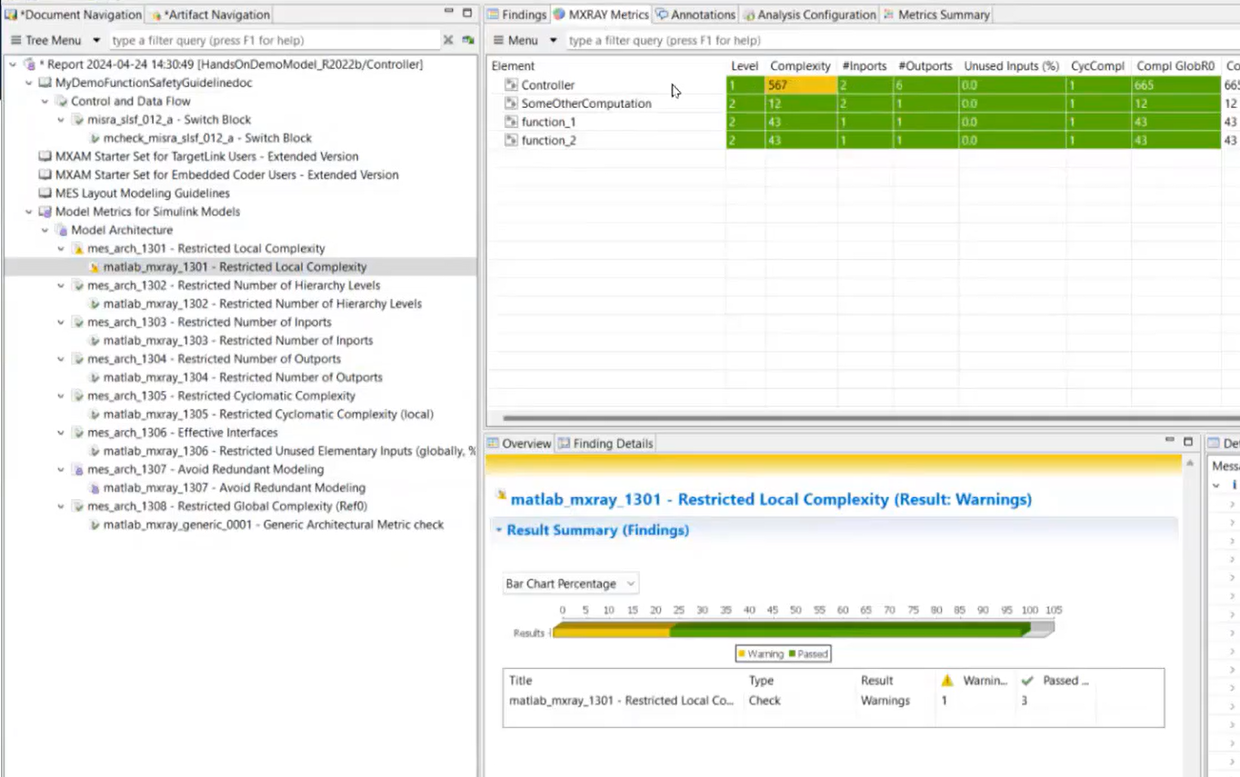 Figure 4: MXAM report page for model metrics