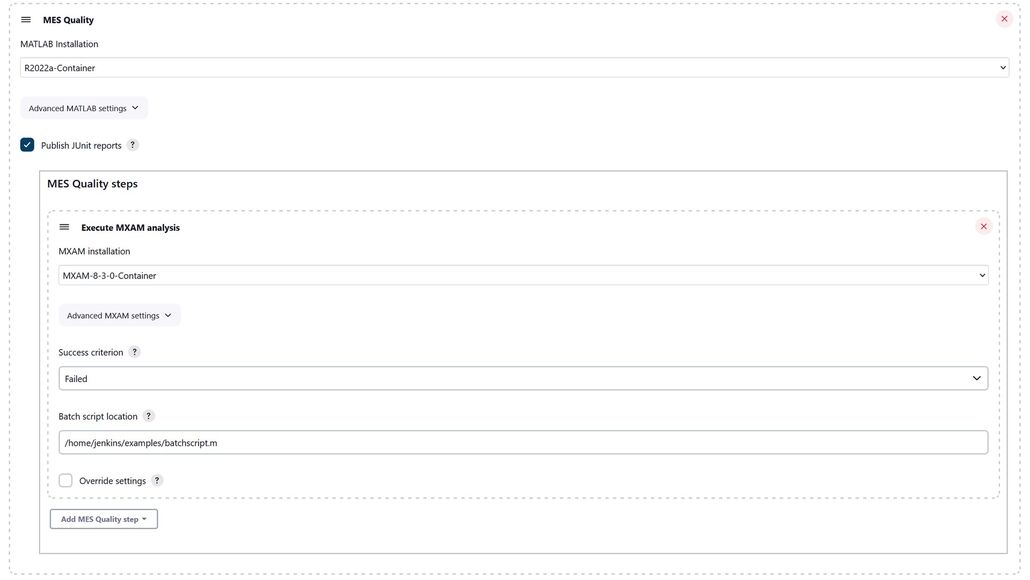 Dieses Bild zeigt die MXAM Jenkins Plug-in-Oberfläche.