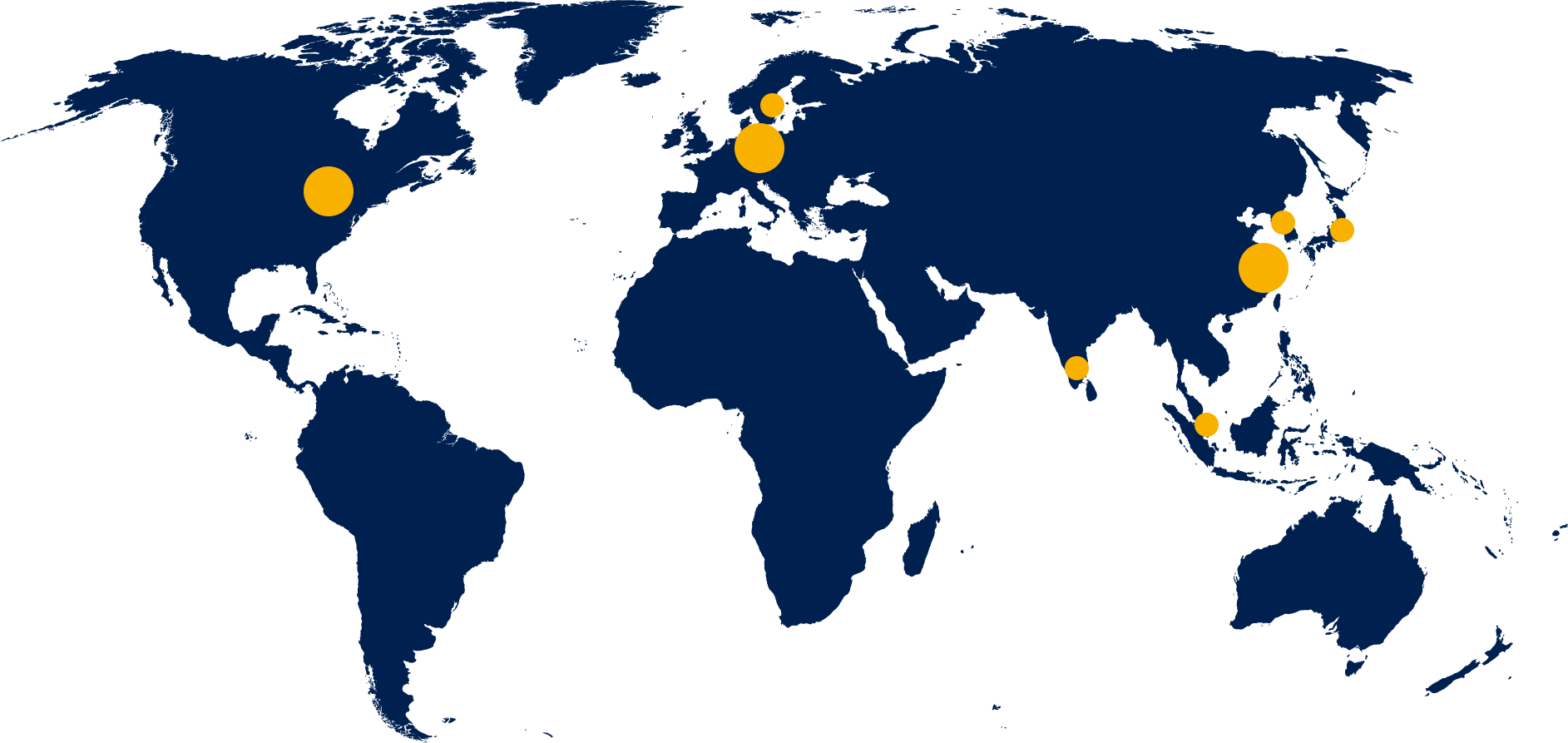 Dieses Bild gibt einen Überblick über den Hauptsitz von MES (Berlin), die Tochtergesellschaften in den USA und China sowie die internationalen Vertriebspartner.