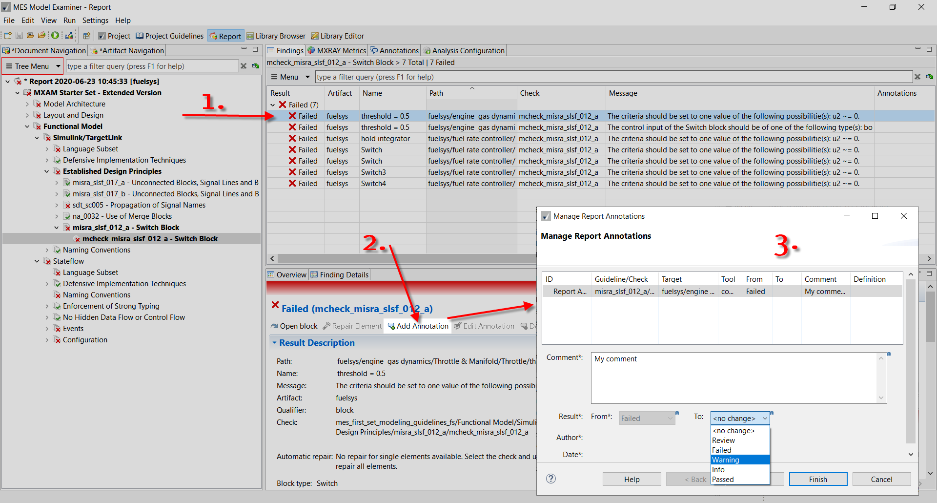Figure 3: MES Model Examiner (MXAM) Interface