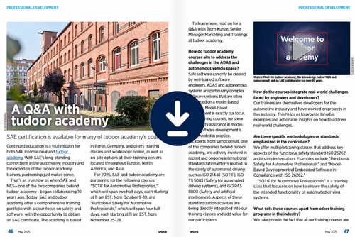 Image: tudoor academy featured in SAE UPDATE magazine