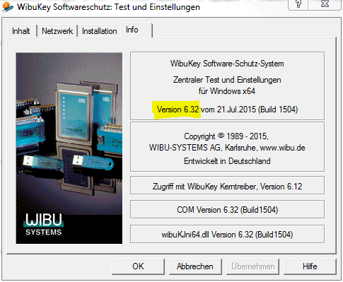 WibuKey软件保护测试和设置应用程序窗口